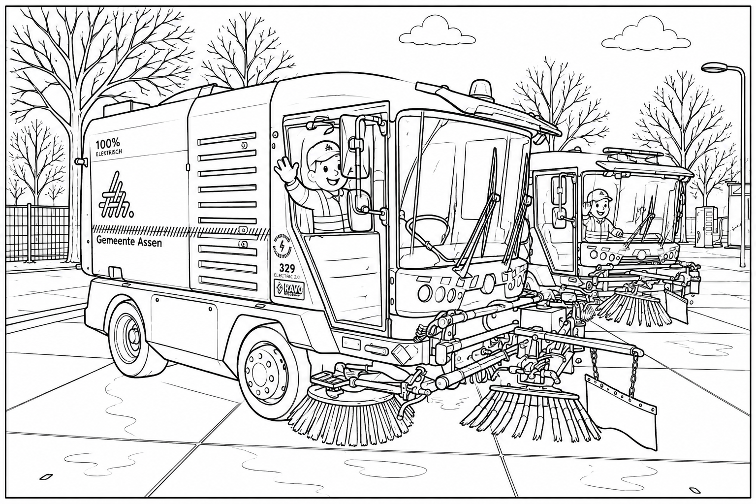 Kleurplaat De Veegwagens 329 En 328